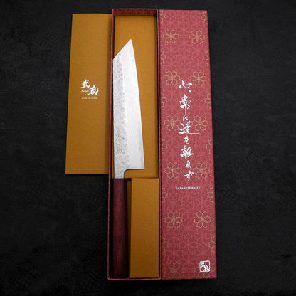 Kiritsuke AUS-10 Nashiji Damascus Purple Urushi Handle 210mm