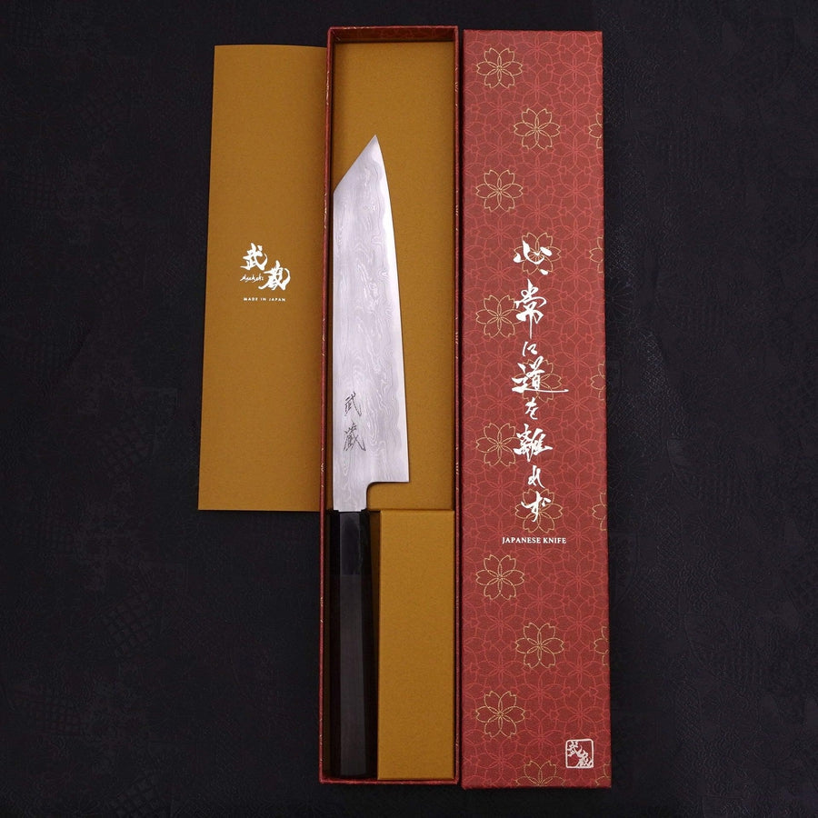 Kiritsuke Blue Steel #1 Suminagashi Buffalo Ebony Handle 200mm