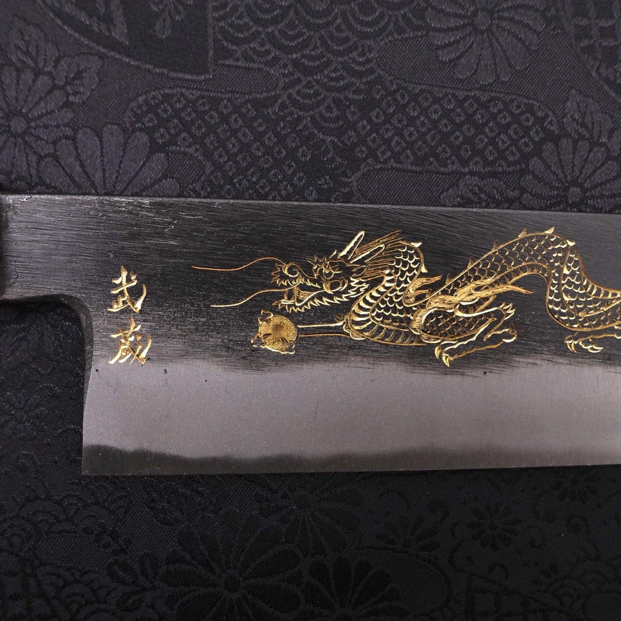 Kiritsuke Blue Steel #2 Kurouchi Chokin Dragon Buffalo Ebony Handle 210mm