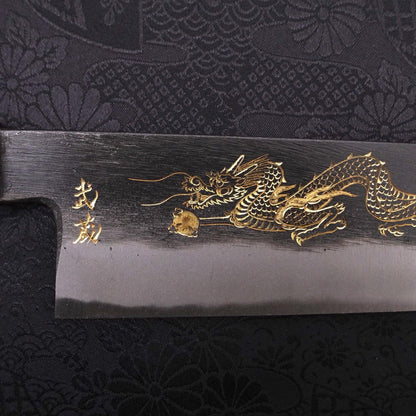 Kiritsuke Blue Steel #2 Kurouchi Chokin Dragon Buffalo Ebony Handle 210mm