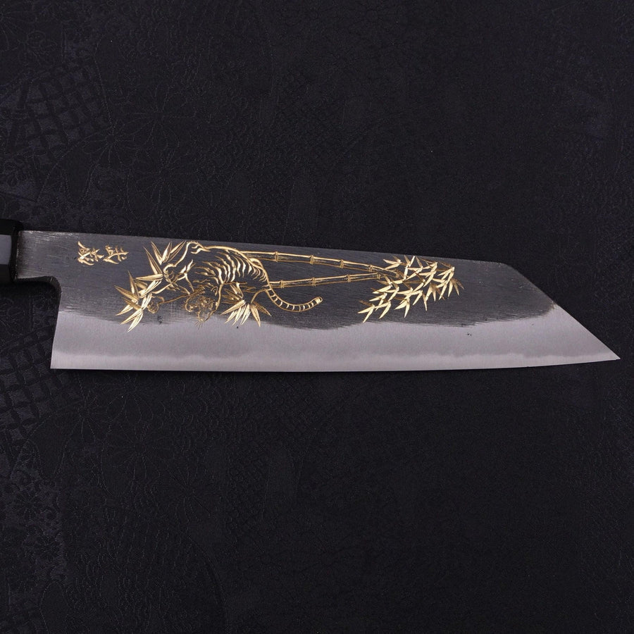 Kiritsuke Blue Steel #2 Kurouchi Chokin Tiger-Bamboo Buffalo Ebony Handle 210mm