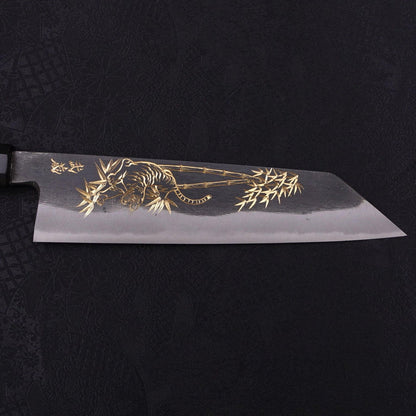 Kiritsuke Blue Steel #2 Kurouchi Chokin Tiger-Bamboo Buffalo Ebony Handle 210mm