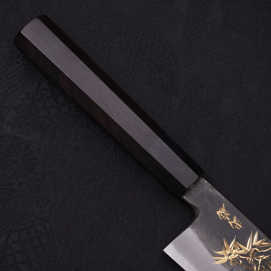 Kiritsuke Blue Steel #2 Kurouchi Chokin Tiger-Bamboo Buffalo Ebony Handle 210mm