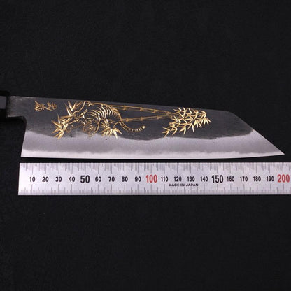 Kiritsuke Blue Steel #2 Kurouchi Chokin Tiger-Bamboo Buffalo Ebony Handle 210mm