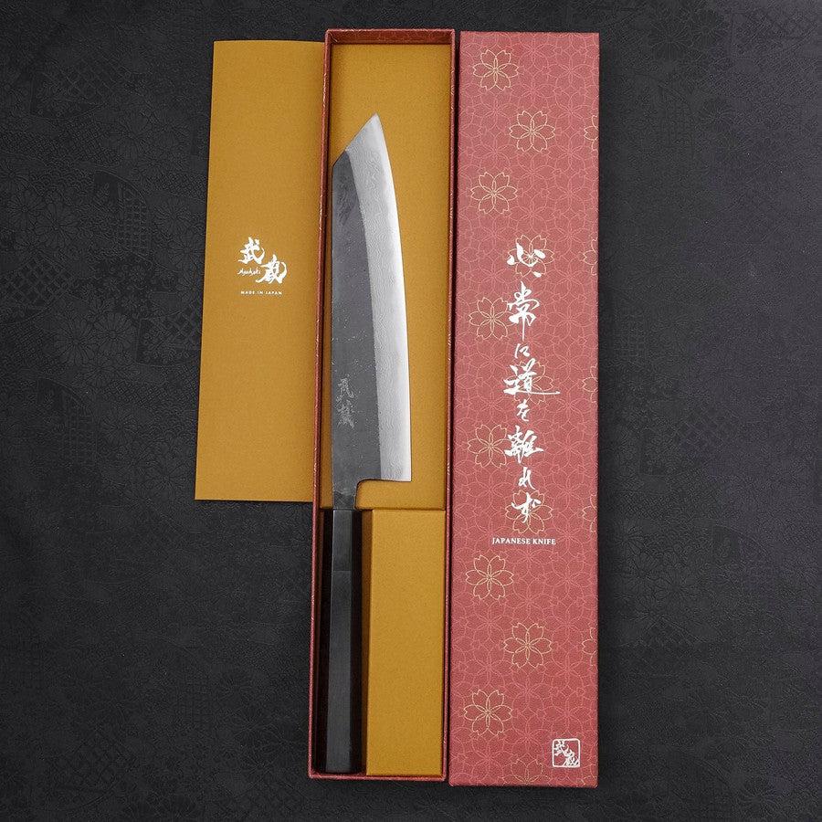 Kiritsuke Blue Steel #2 Kurouchi Damascus Buffalo Ebony Handle 210mm