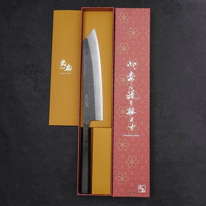 Kiritsuke Blue Steel #2 Kurouchi Damascus Buffalo Ebony Handle 210mm