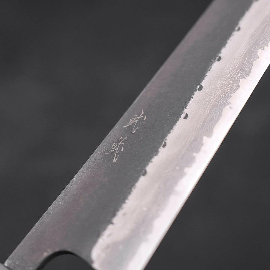 Kiritsuke Blue Steel #2 Kurouchi Damascus Buffalo Teak Handle 210mm-[Musashi]-[Japanese-Kitchen-Knives]