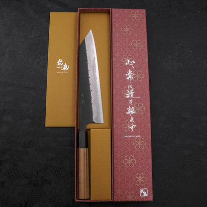 Kiritsuke Blue Steel #2 Kurouchi Damascus Buffalo Teak Handle 210mm