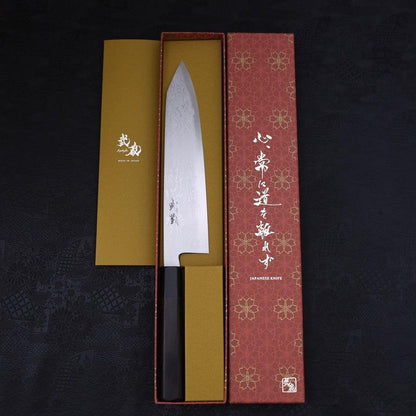 Kiritsuke Blue Steel #2 Suminagashi Buffalo Ebony Handle 240mm