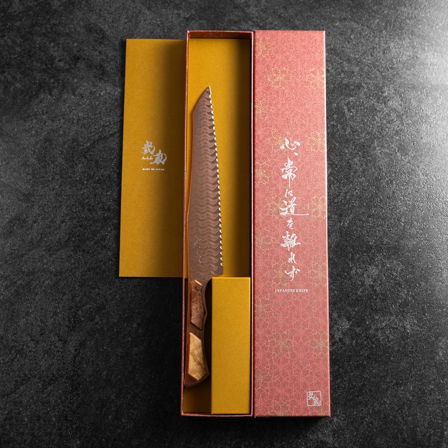 Kiritsuke Bread knife VG-10 Mirror Damascus Maple Handle 210mm - Brown (8.3”)-[Musashi]-[Japanese-Kitchen-Knives]