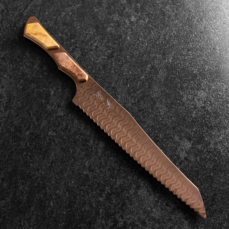 Kiritsuke Bread knife VG-10 Mirror Damascus Maple Handle 210mm - Brown (8.3”)-[Musashi]-[Japanese-Kitchen-Knives]