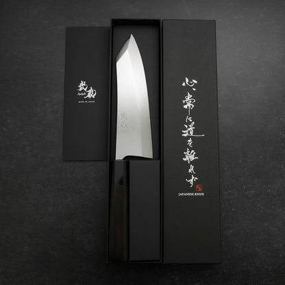 Kiritsuke Deba Honyaki Silver Steel #3 Mirror Buffalo Ebony Handle 180mm