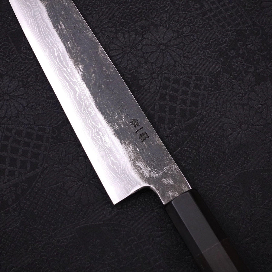 Kiritsuke Gyuto Blue Steel #1 Kurouchi Suminagashi Buffalo Ebony Handle 200mm