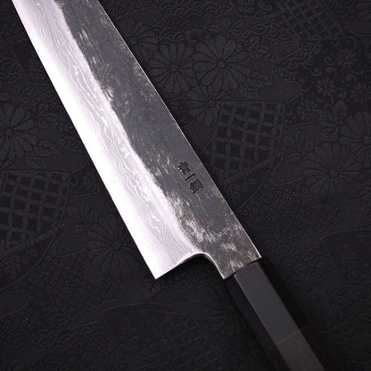 Kiritsuke Gyuto Blue Steel #1 Kurouchi Suminagashi Buffalo Ebony Handle 200mm