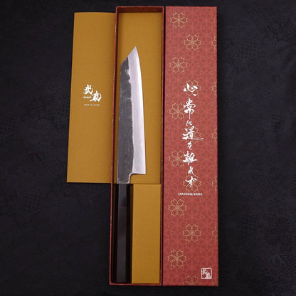 Kiritsuke Gyuto Blue Steel #1 Kurouchi Suminagashi Buffalo Ebony Handle 200mm