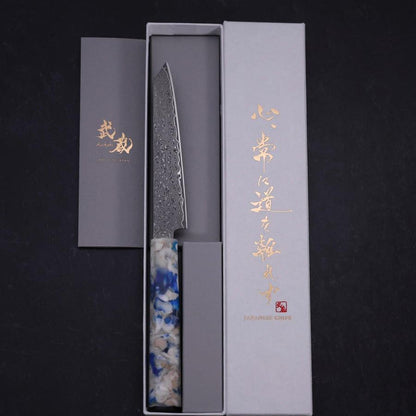 Kiritsuke Petty VG-10 Damascus Ocean Blue-White Mix Handle 130mm