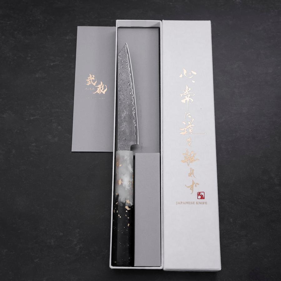 Kiritsuke Petty VG-10 Damascus Ocean White Black Gold Handle 130mm