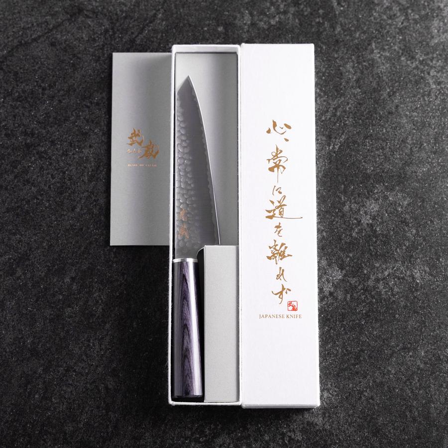 Kiritsuke Petty VG-10 Tsuchime Oval Purple Handle 150mm (5.9”)-[Musashi]-[Japanese-Kitchen-Knives]