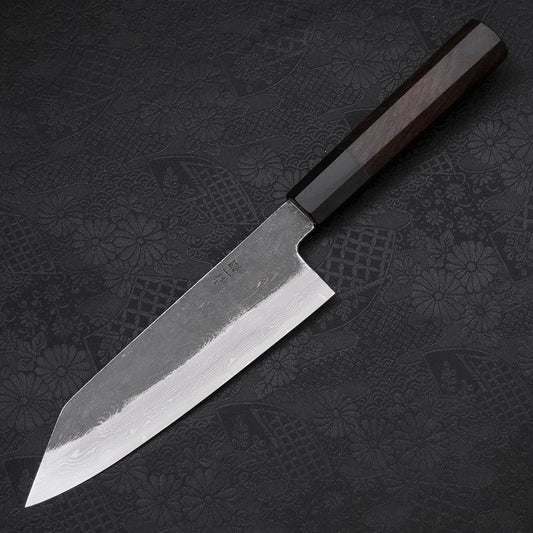 Kiritsuke Santoku Blue Steel #1 Kurouchi Suminagashi Buffalo Ebony Handle 170mm