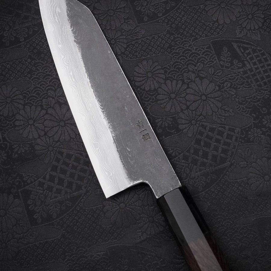 Kiritsuke Santoku Blue Steel #1 Kurouchi Suminagashi Buffalo Ebony Handle 170mm