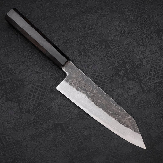 Kiritsuke Santoku Blue Steel #1 Kurouchi Suminagashi Buffalo Ebony Handle 170mm