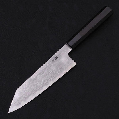 Kiritsuke Santoku Blue Steel #1 Suminagashi Buffalo Ebony Handle 170mm