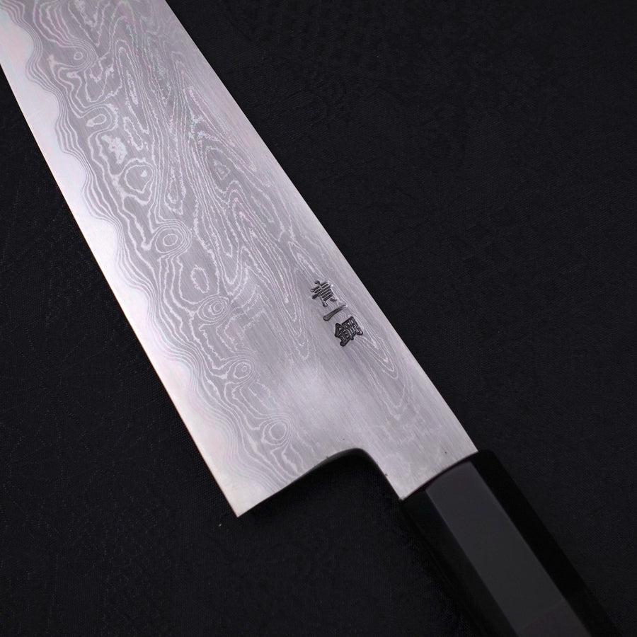 Kiritsuke Santoku Blue Steel #1 Suminagashi Buffalo Ebony Handle 170mm