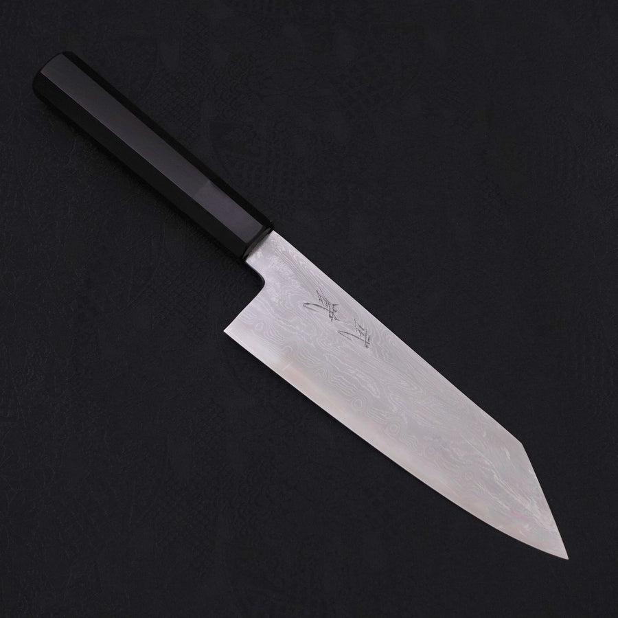Kiritsuke Santoku Blue Steel #1 Suminagashi Buffalo Ebony Handle 170mm