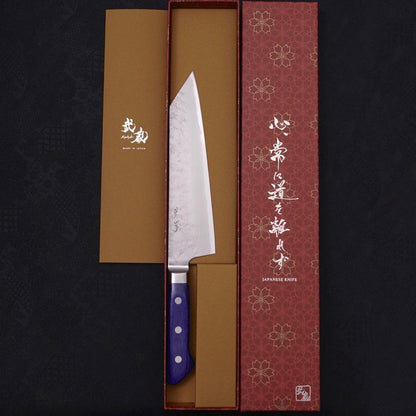 Kiritsuke Santoku Blue Steel #2 Nashiji Stainless Clad Western Handle 195mm