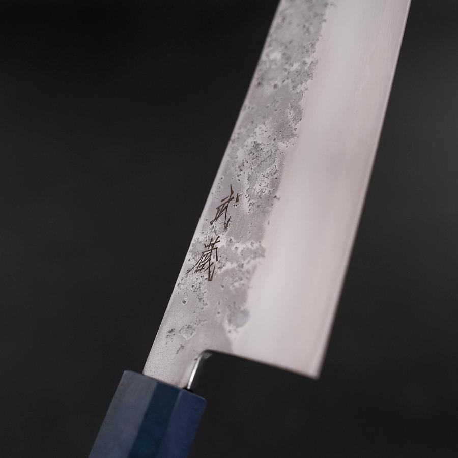 Kiritsuke Santoku Silver Steel #3 Nashiji Blue Maple Handle 180mm