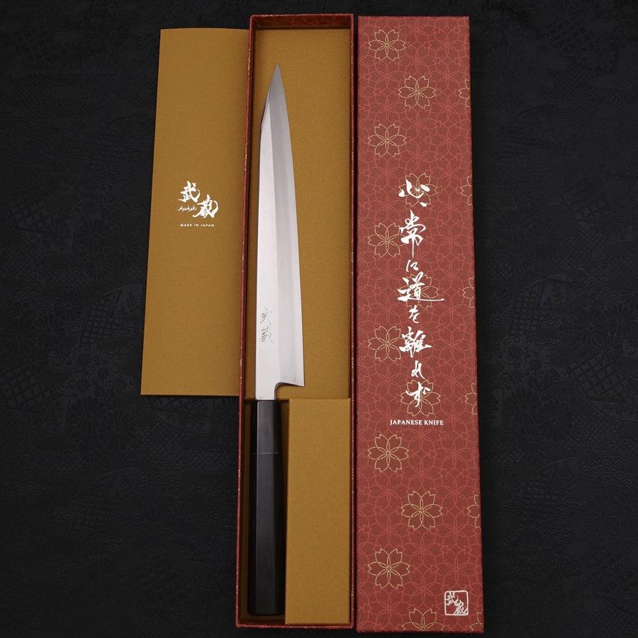 Kiritsuke Yanagiba Silver Steel #3 Kasumi Buffalo Ebony Handle 240mm