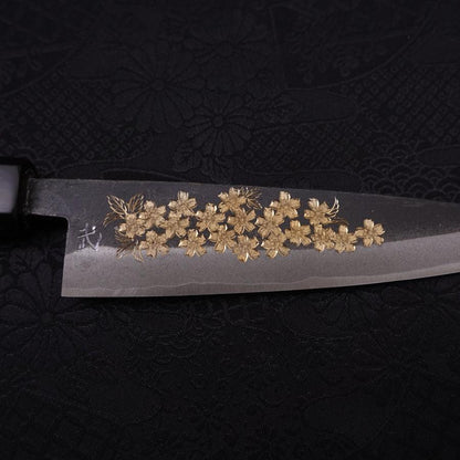 Koyanagi Blue Steel #2 Kurouchi Chokin Sakura Buffalo Ebony Handle 135mm