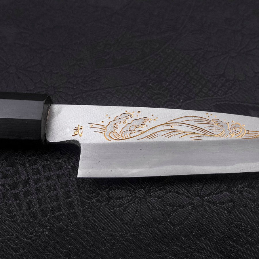 Koyanagi White Steel #2 Kasumi Chokin Nami Buffalo Ebony Handle 110mm
