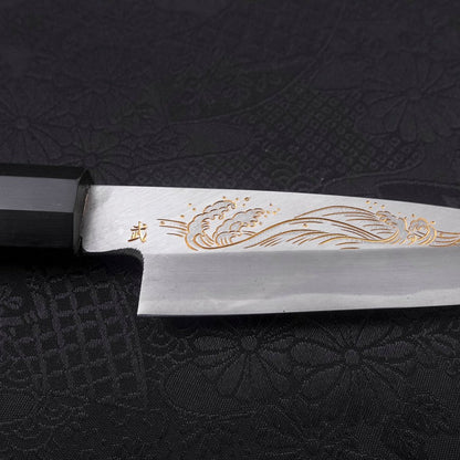 Koyanagi White Steel #2 Kasumi Chokin Nami Buffalo Ebony Handle 110mm