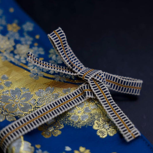 Musashi Japanese Style Kitchen Knife Roll Blue-Golden Sakura River 1 Pockets Handmade