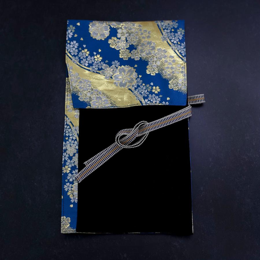 Musashi Japanese Style Kitchen Knife Roll Blue-Golden Sakura River 1 Pockets Handmade