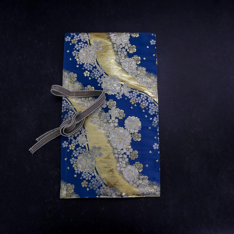 Musashi Japanese Style Kitchen Knife Roll Blue-Golden Sakura River 1 Pockets Handmade