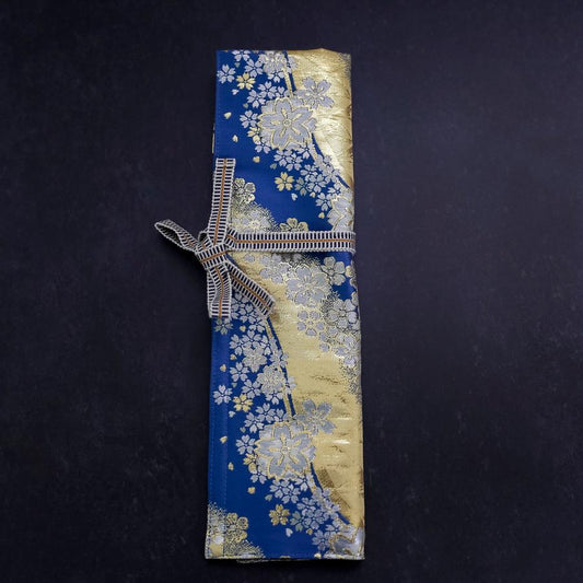 Musashi Japanese Style Kitchen Knife Roll Blue-Golden Sakura River 1 Pockets Handmade