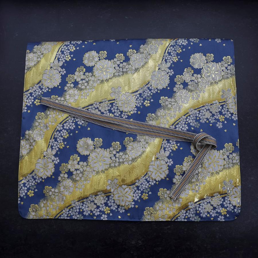 Musashi Japanese Style Kitchen Knife Roll Blue-Golden Sakura River 4 Pockets Handmade