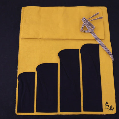 Musashi Japanese Style Kitchen Knife Roll Gold Dragon Tiger 4 Pockets Handmade