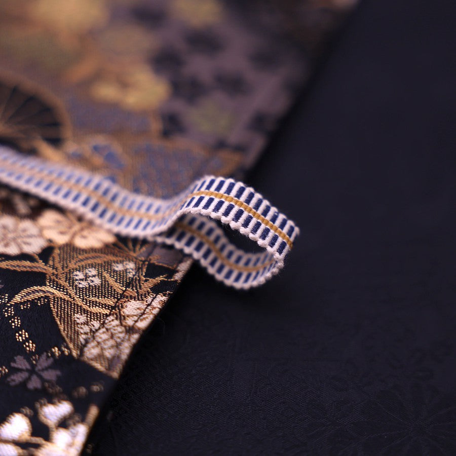 Musashi Japanese Style Kitchen Knife Roll Gold Sakura&Fan 1 Pocket Handmade