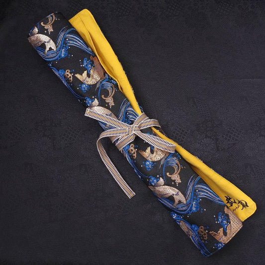 Musashi Japanese Style Kitchen Knife Roll Koi 4 Pockets Handmade
