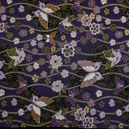 Musashi Japanese Style Kitchen Knife Roll Purple-Gold Butterfly&Sakura 4 Pockets Handmade