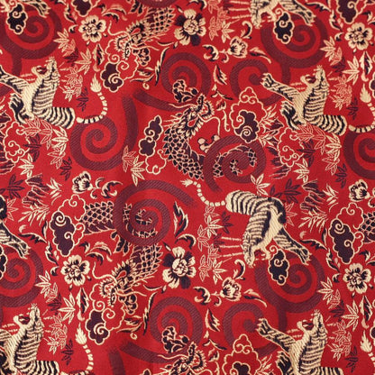 Musashi Japanese Style Kitchen Knife Roll Red Dragon Tiger 4 Pockets Handmade