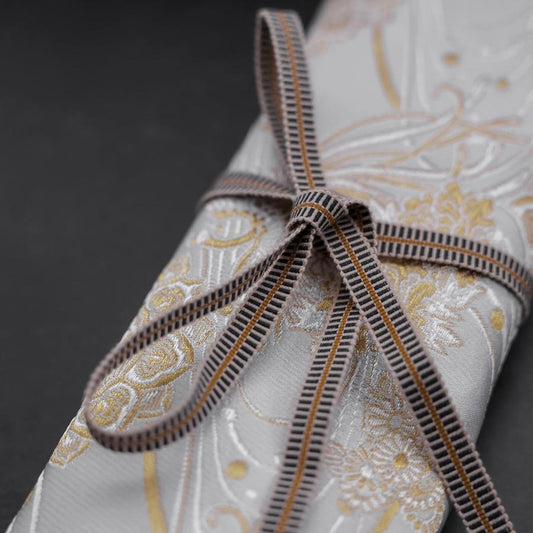 Musashi Japanese Style Kitchen Knife Roll White-Golden Phoenix  4 Pockets Handmade