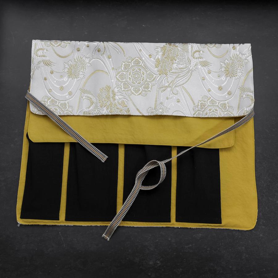 Musashi Japanese Style Kitchen Knife Roll White-Golden Phoenix  4 Pockets Handmade