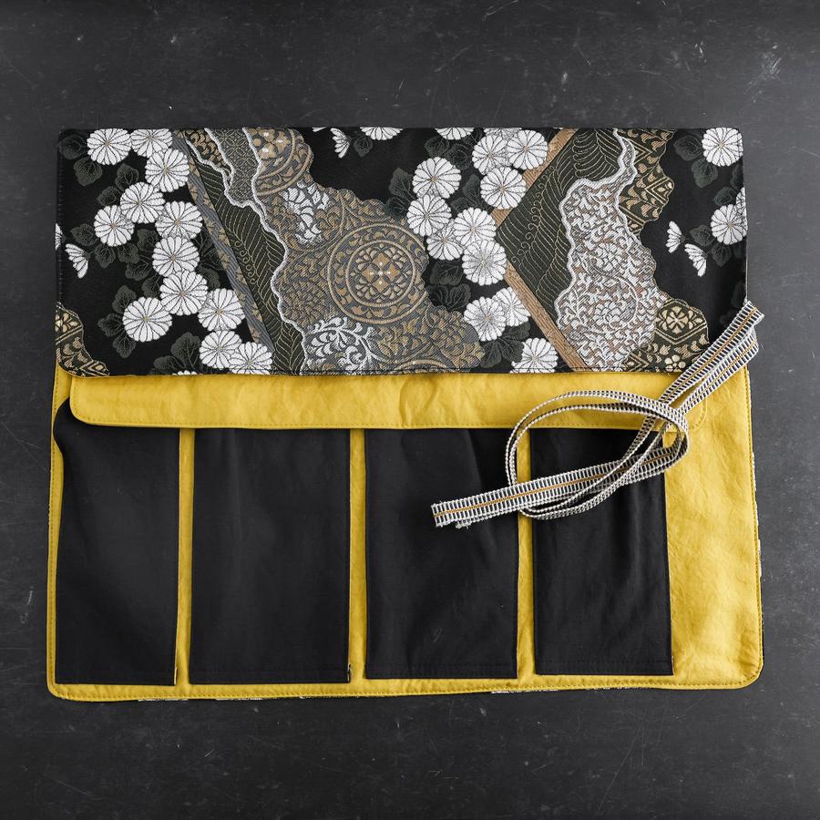 Musashi Japanese Style Kitchen Knife Roll Yamagata Kikkamon Black 4 Pockets Handmade