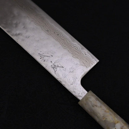 Nakiri AUS-10 Nashiji Damascus Ocean White Blue Handle 165mm