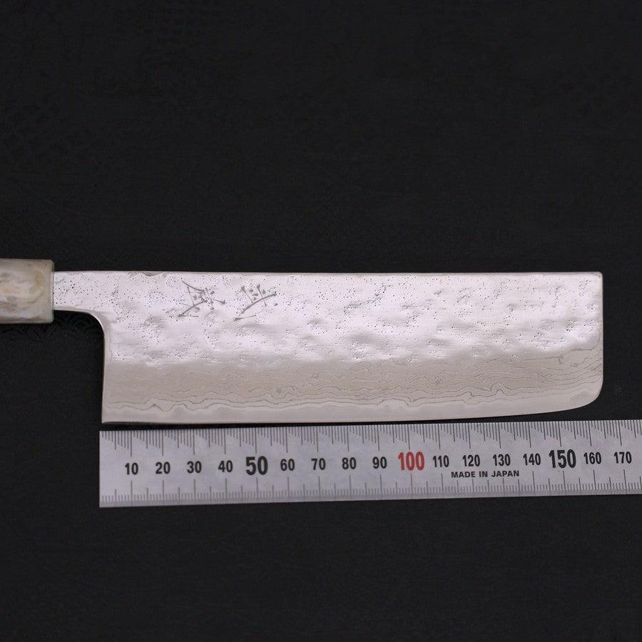 Nakiri AUS-10 Nashiji Damascus Ocean White Blue Handle 165mm