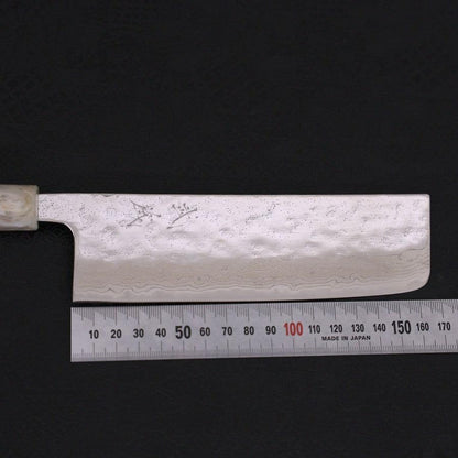Nakiri AUS-10 Nashiji Damascus Ocean White Blue Handle 165mm